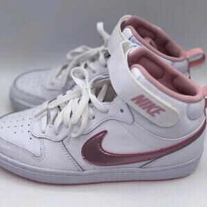 EUC Nike Court Borough 2 Mid White Pink Glaze, Size 6Y (GS)